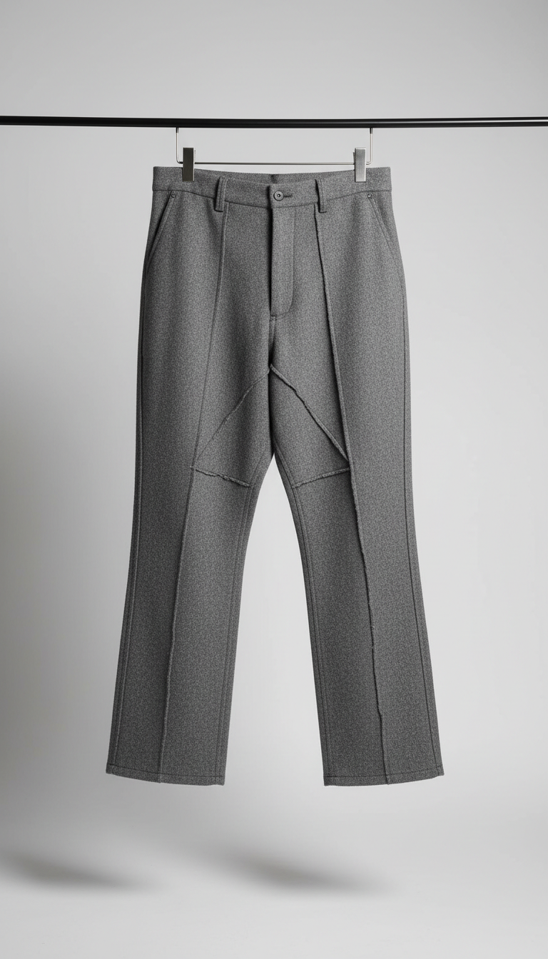 Handgefertigte graue Wollhose mit Rohkante