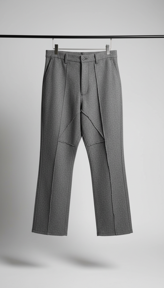 Handgefertigte graue Wollhose mit Rohkante